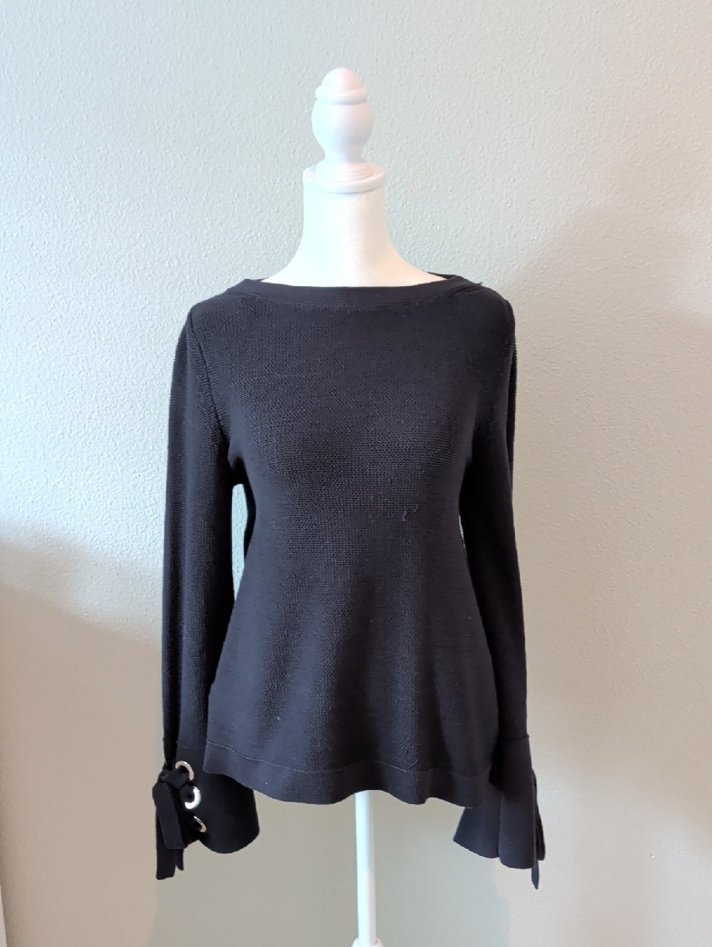 AnnTaylor Navy Knit Top with Ties at the Cuffs
